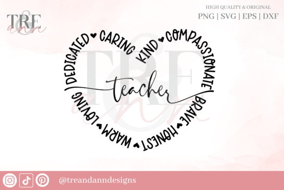 Teacher Adjective Heart SVG PNG EPS DXF for Crafts and Graphics